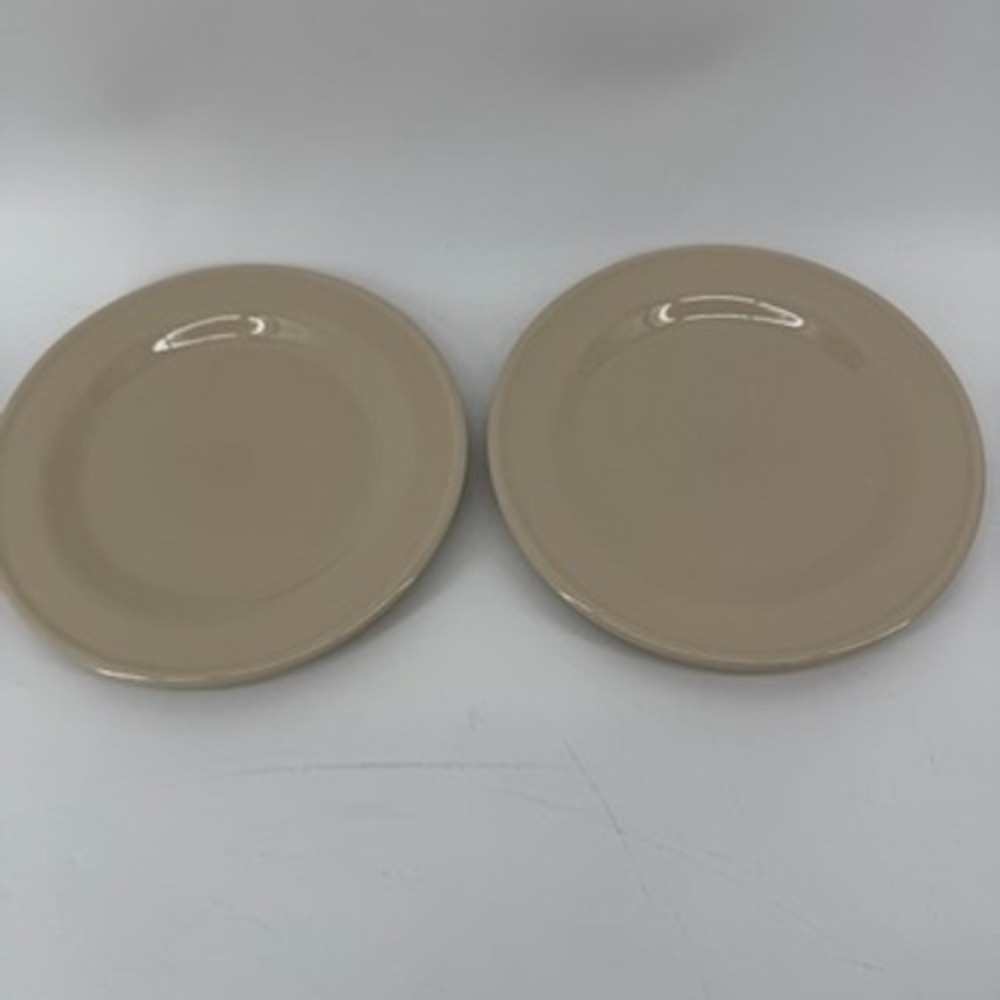 Henn Pottery Tan Taupe Stoneware 8.75 Inch Salad Dessert Plates Set of 2 USA